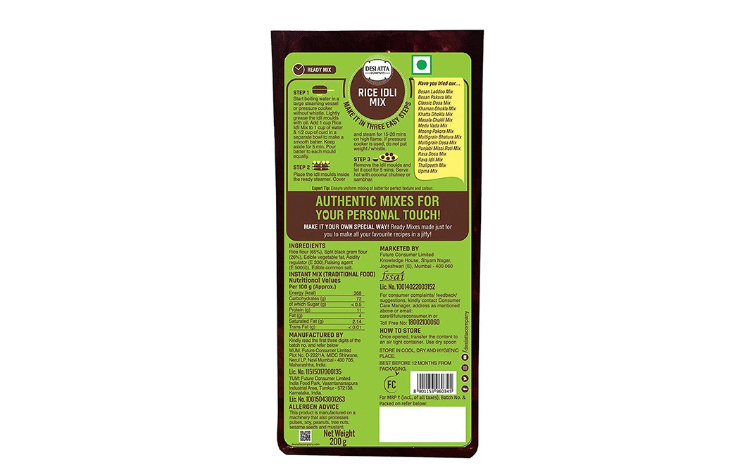 Desi Atta Rice Idli Mix    Pack  200 grams
